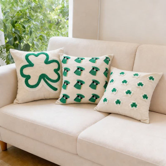 Festive Irish Shamrock Throw Pillow Cover 1PC 2PCS 3PCS bed bedding Beige Clover newin260211 Pillow Case Pillow Cover pillow sham Pillowcase Retro Set of 2 sham Shamrock Square Pillowcase St.Patrick's Day Three Leaf Clover White