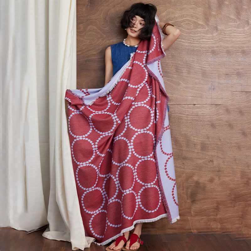 Reversible Circle Pattern Tassel Throw Blanket