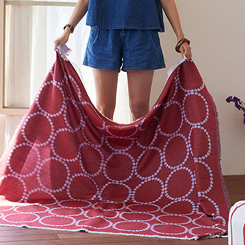 Reversible Circle Pattern Tassel Throw Blanket