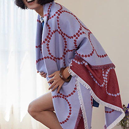 Reversible Circle Pattern Tassel Throw Blanket