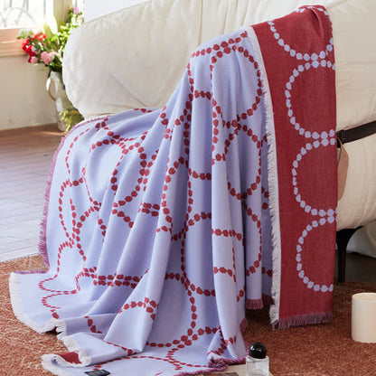 Reversible Circle Pattern Tassel Throw Blanket