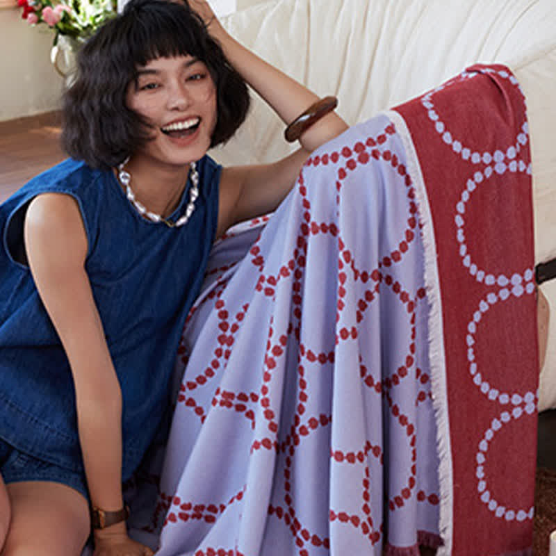 Reversible Circle Pattern Tassel Throw Blanket