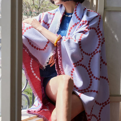 Reversible Circle Pattern Tassel Throw Blanket