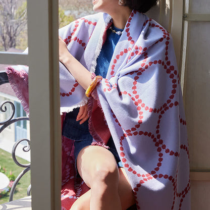 Reversible Circle Pattern Tassel Throw Blanket