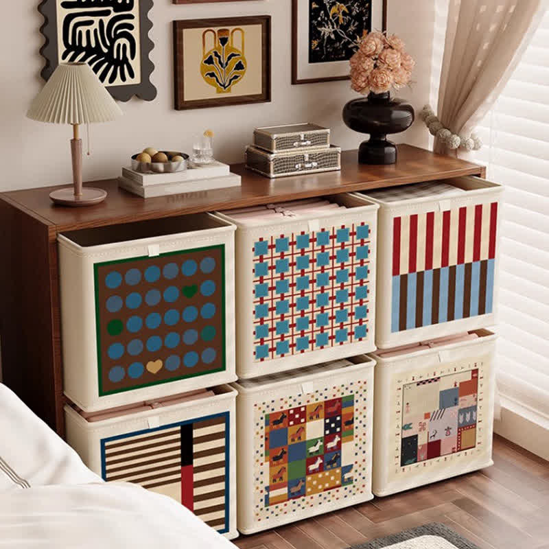 Blue Plaid Foldable Fabric Storage Basket