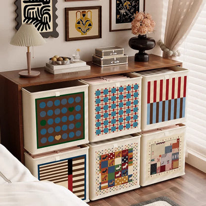 Blue Plaid Foldable Fabric Storage Basket