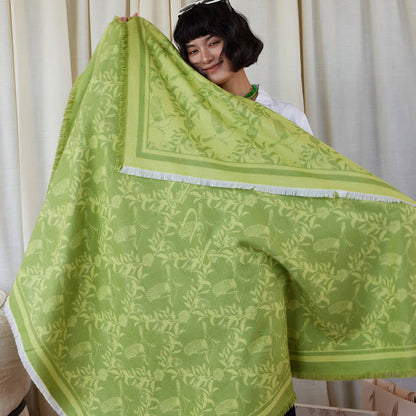 Green Artistic Botanical Tassel Throw Blanket