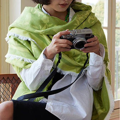 Green Artistic Botanical Tassel Throw Blanket