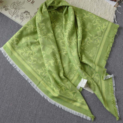 Green Artistic Botanical Tassel Throw Blanket