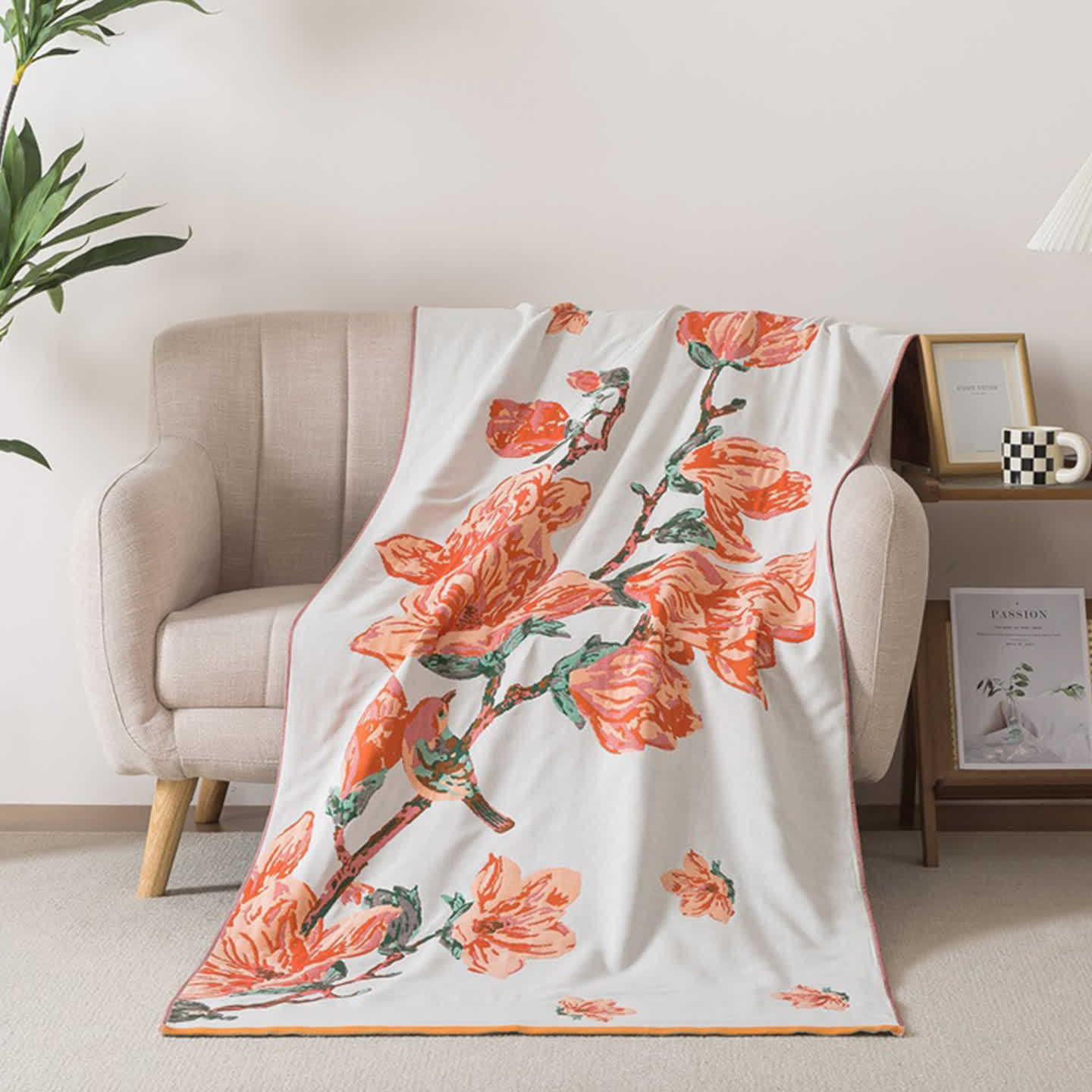 Luxury Floral & Bird Cotton Gauze Bath Towel