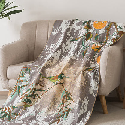 Bamboo Leaf & Bird Cotton Gauze Bath Towel