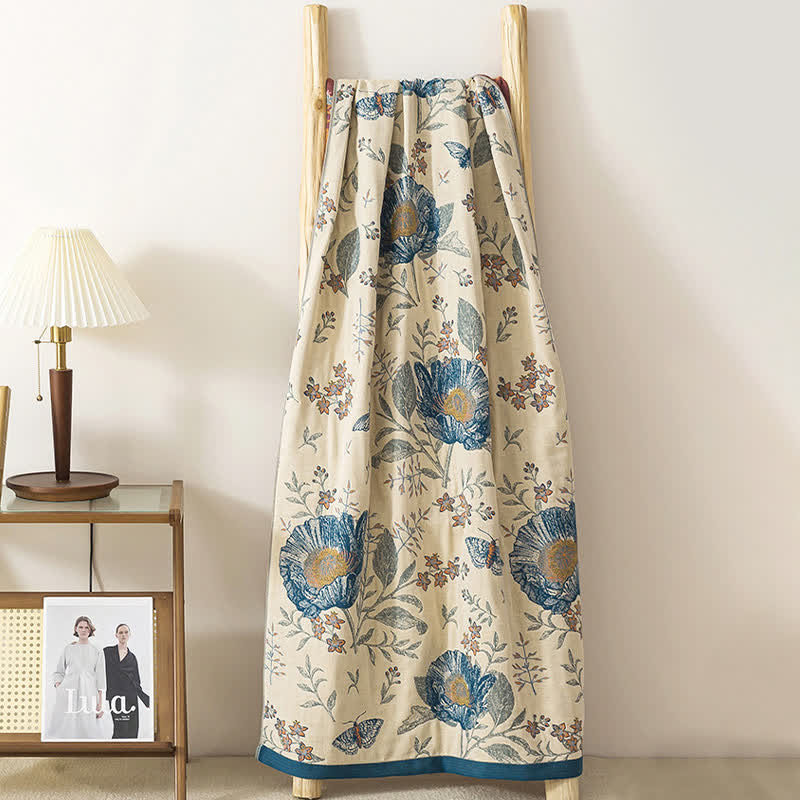 Floral & Butterfly Pure Cotton Gauze Bath Towel