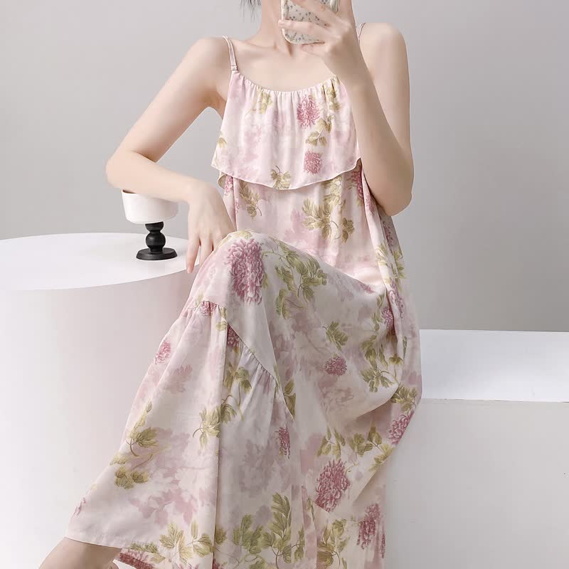 Pink Chrysanthemum Cami Lounge Nightgown