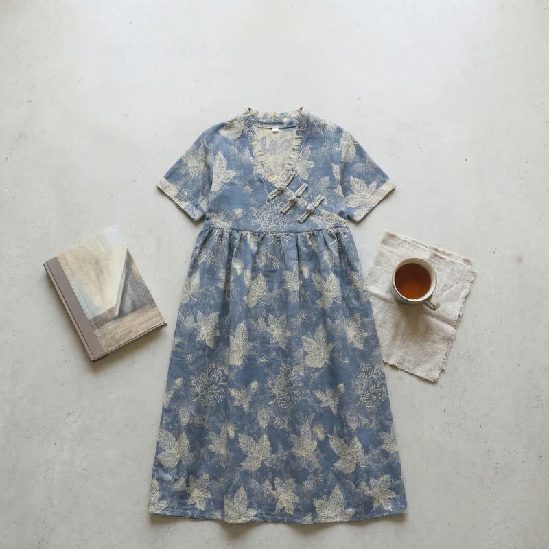 Oriental-Inspired Leaf Cotton Nightgown