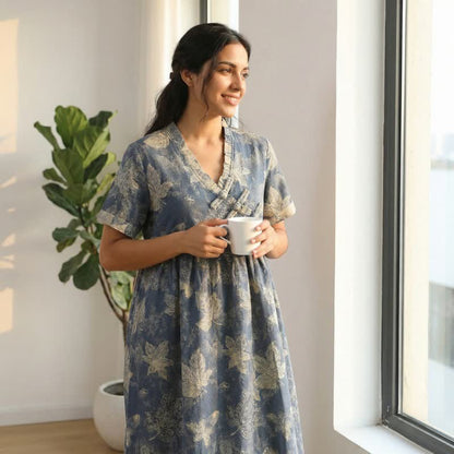 Oriental-Inspired Leaf Cotton Nightgown