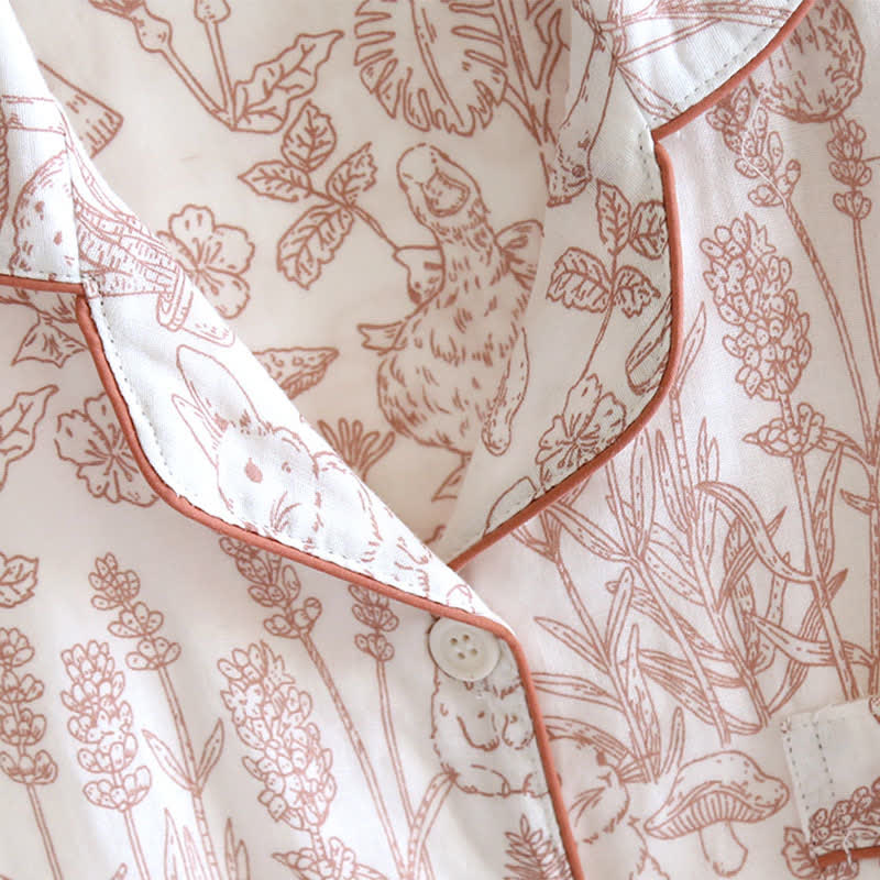 Jungle Mushroom & Bunny Cotton Gauze Pajamas