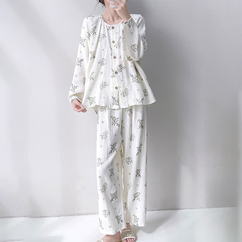 Leaf Double Gauze Cotton Loungewear Set