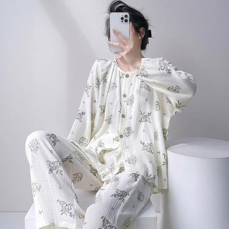 Leaf Double Gauze Cotton Loungewear Set