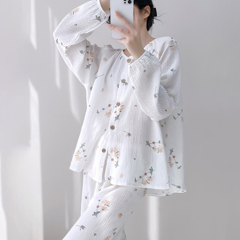 Rustic Floral Double Gauze Cotton Pajamas