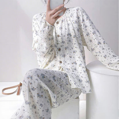 Gray Ditsy Floral Double Gauze Cotton Pajamas