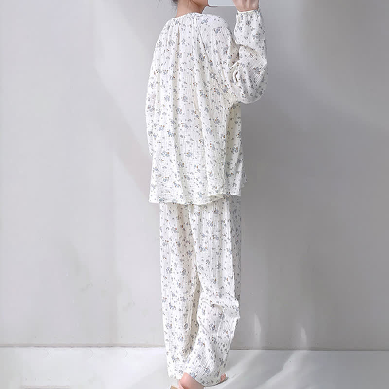 Gray Ditsy Floral Double Gauze Cotton Pajamas
