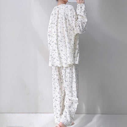 Gray Ditsy Floral Double Gauze Cotton Pajamas