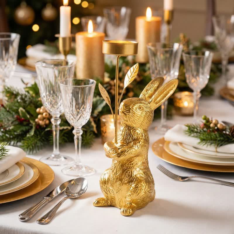 Easter Golden Bunny Candle Holder Decor