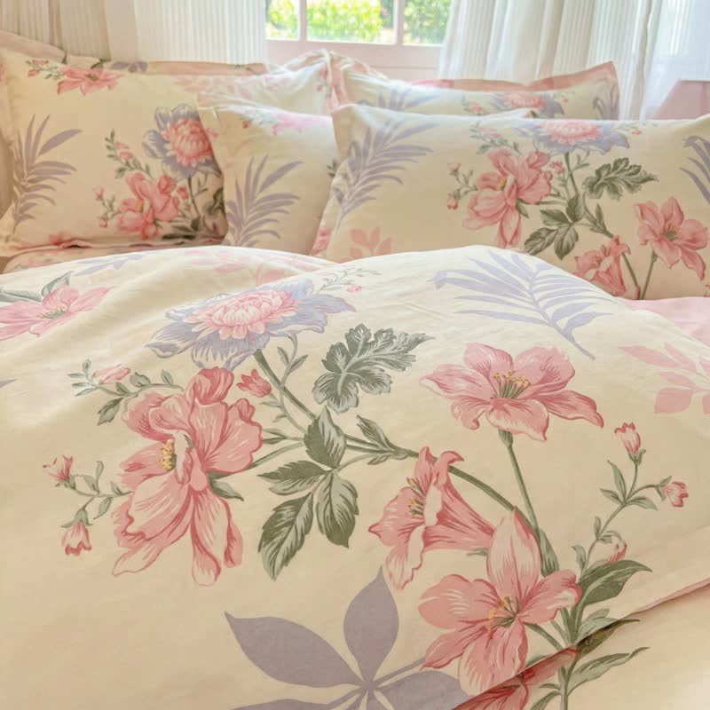 Pastoral Floral & Leaf Cotton Bedding Set(4PCS)