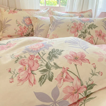 Pastoral Floral & Leaf Cotton Bedding Set(4PCS)