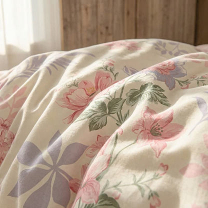 Pastoral Floral & Leaf Cotton Bedding Set(4PCS)