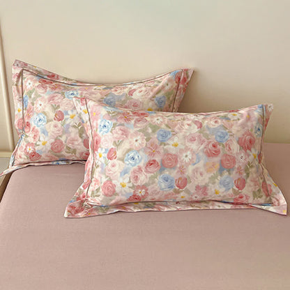 Dreamy Pink Rose Cotton Brushed Bedding Set(4PCS)