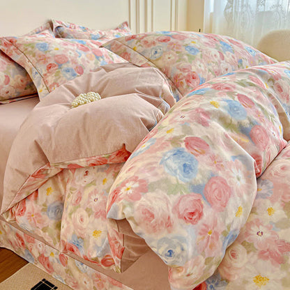 Dreamy Pink Rose Cotton Brushed Bedding Set(4PCS)