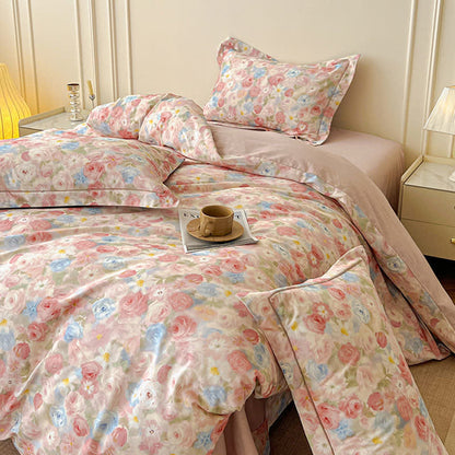 Dreamy Pink Rose Cotton Brushed Bedding Set(4PCS)