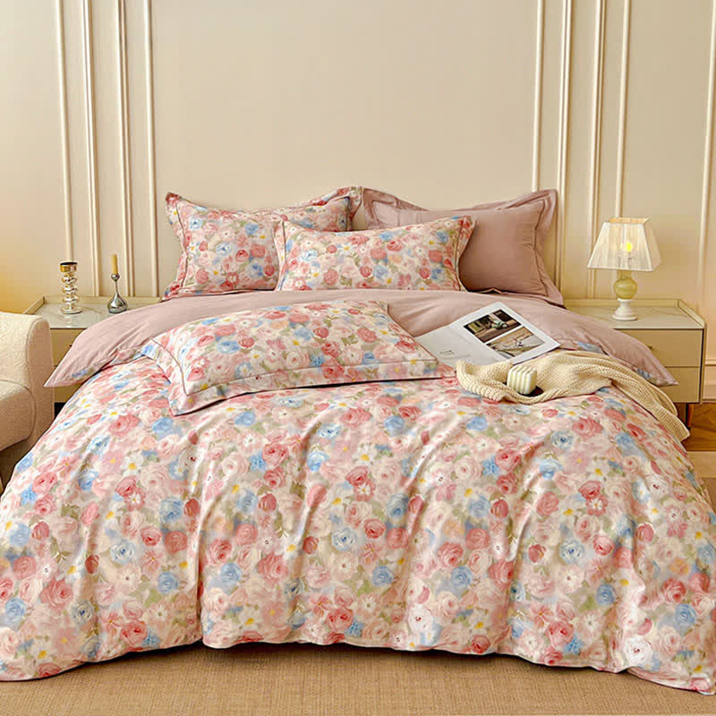 Dreamy Pink Rose Cotton Brushed Bedding Set(4PCS)
