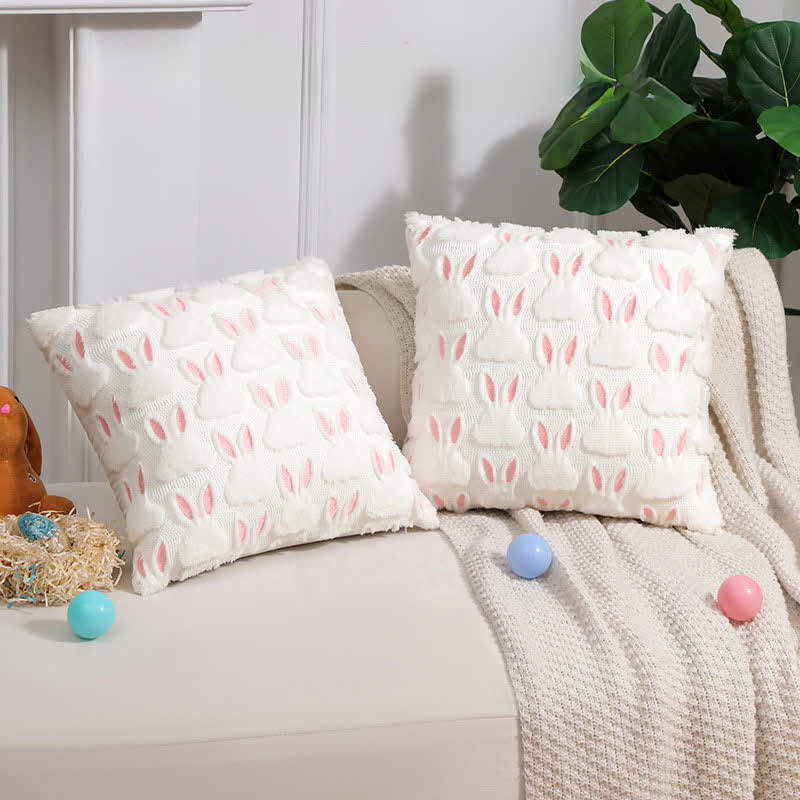 Pink Ear Easter Bunny Pillow Cover