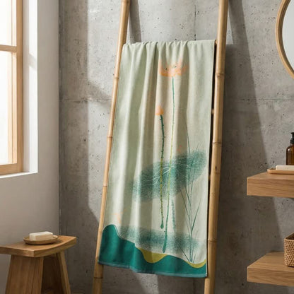 Traditional Lotus Floral Cotton Gauze Bath Towel