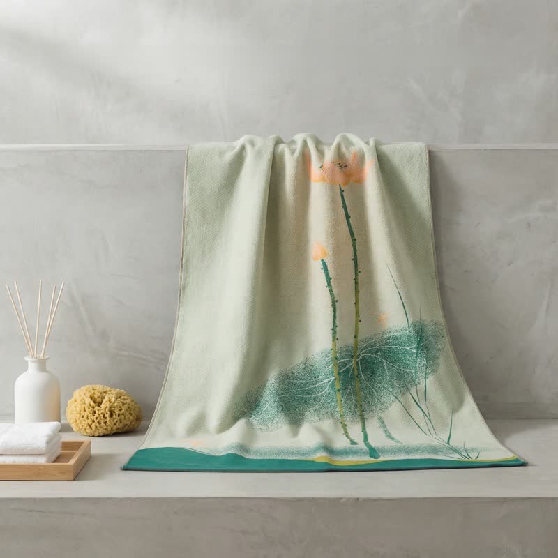 Traditional Lotus Floral Cotton Gauze Bath Towel