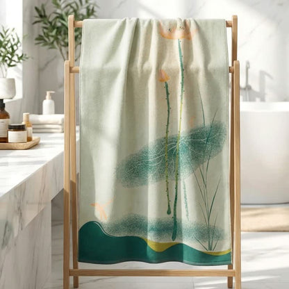 Traditional Lotus Floral Cotton Gauze Bath Towel