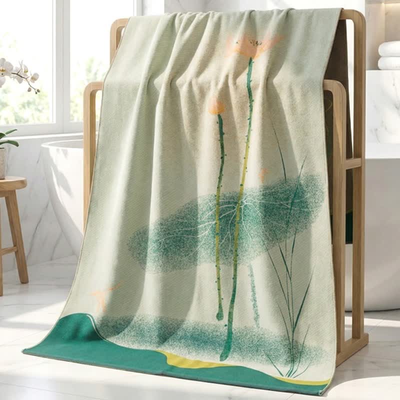 Traditional Lotus Floral Cotton Gauze Bath Towel