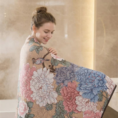 Luxurious Peony Cotton Gauze Bath Towel