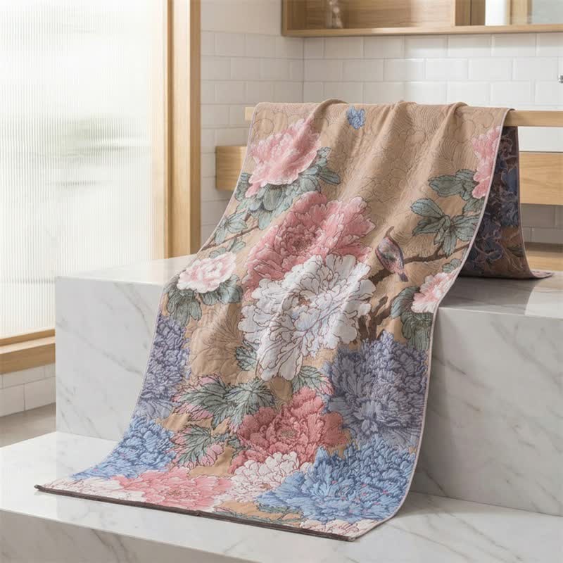 Luxurious Peony Cotton Gauze Bath Towel