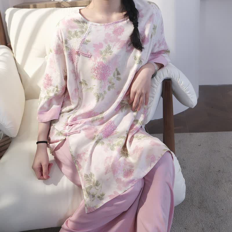 Elegant Chrysanthemum Eastern-Inspired Loungewear Set