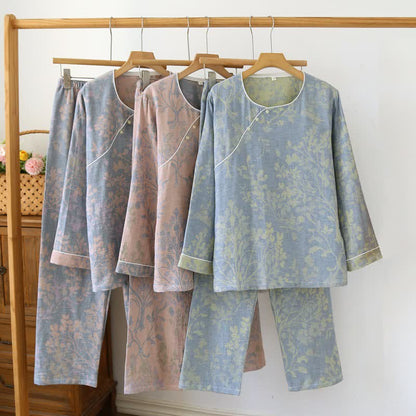 Eastern-Inspired Floral Cotton Pajama Set