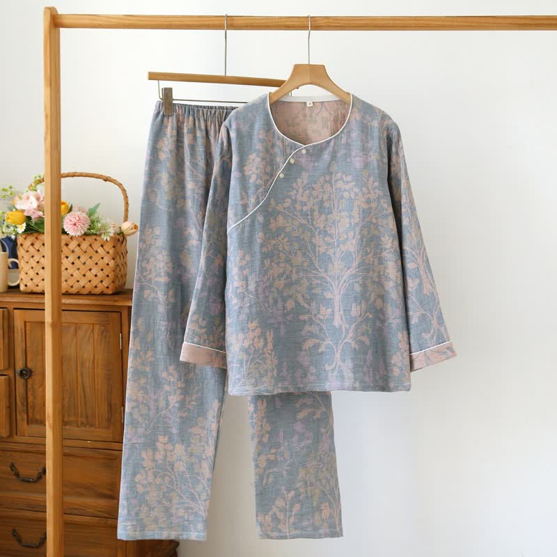 Eastern-Inspired Floral Cotton Pajama Set