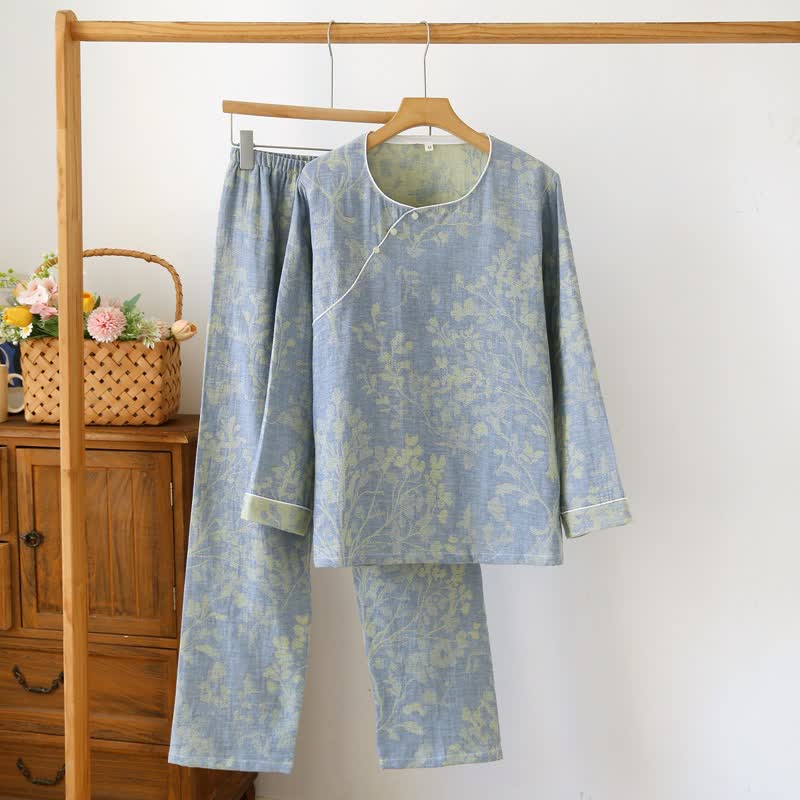 Eastern-Inspired Floral Cotton Pajama Set