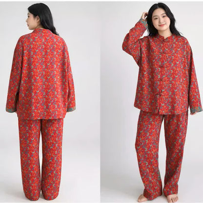 Plus Size Eastern-Inspired Butterfly Cotton Pajama Set