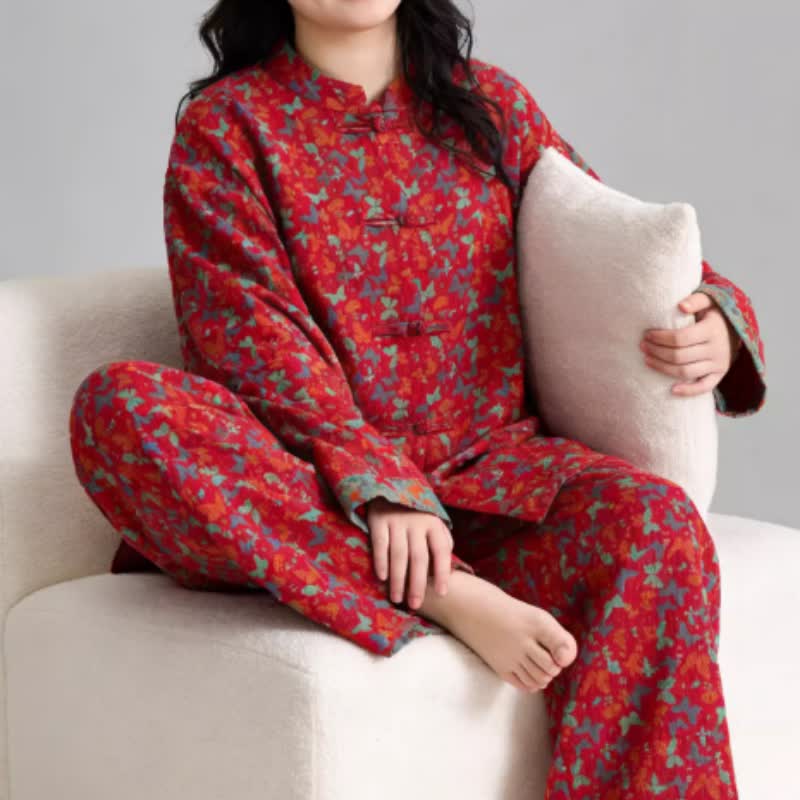 Plus Size Eastern-Inspired Butterfly Cotton Pajama Set