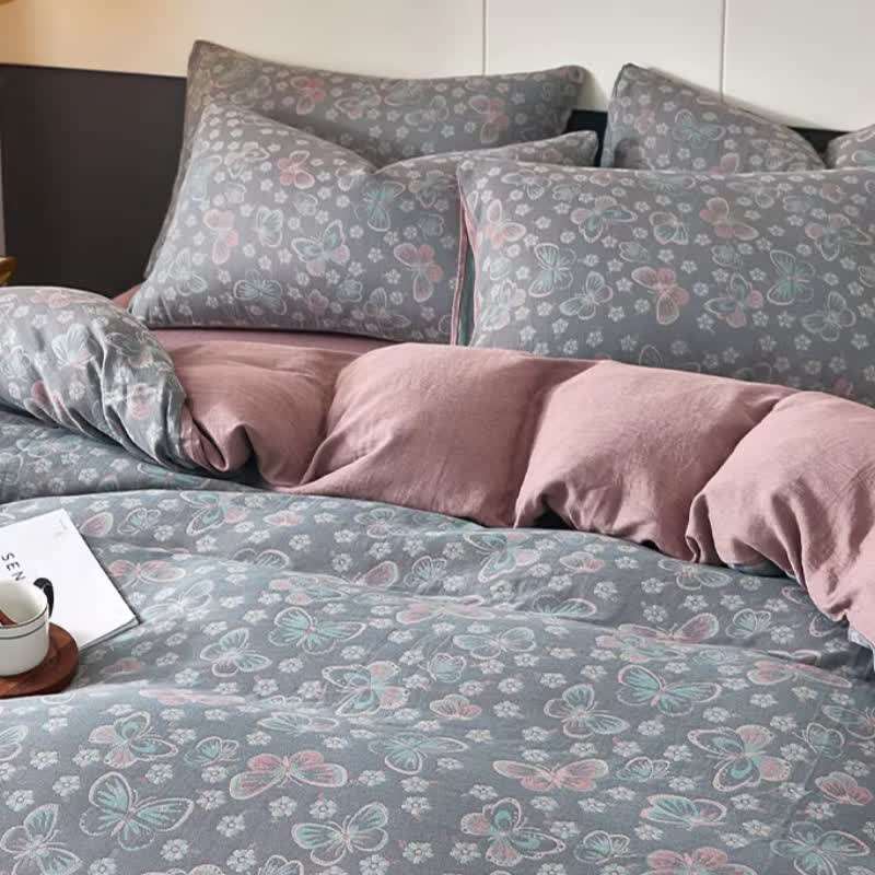 Butterfly & Floral Cotton Double Gauze Bedding
