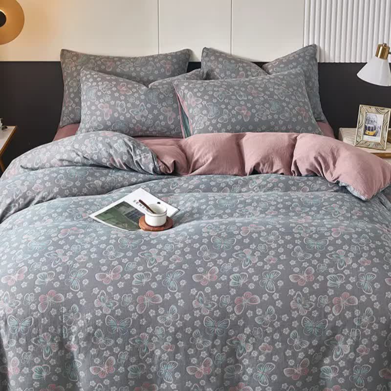 Butterfly & Floral Cotton Double Gauze Bedding
