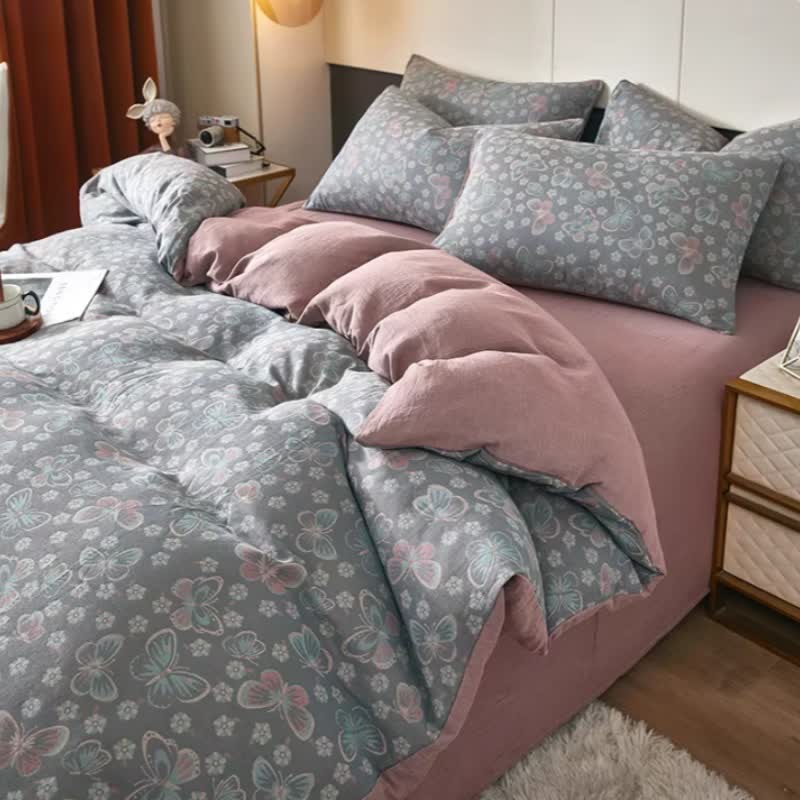 Butterfly & Floral Cotton Double Gauze Bedding